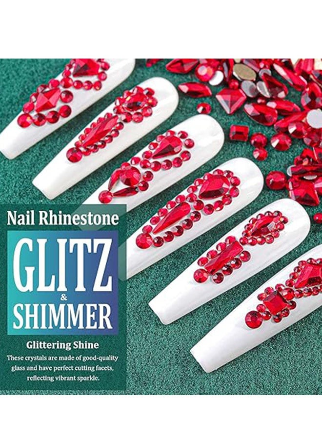 Happy D 2PCS 12grids Red Nail Gems Rhinestones 2/3/4/5mm Flat-Back Nail Crystal Diamond SS6/10/16/20/30 Mixed Luxury Glass Rhinestones Charms - Image 2