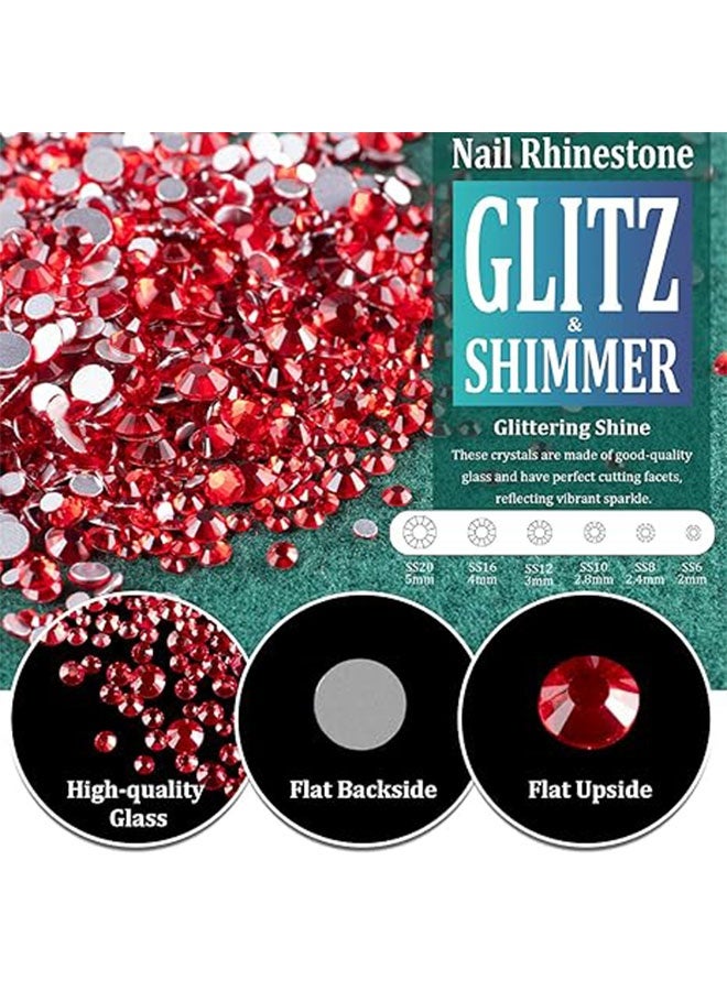 Happy D 2PCS 12grids Red Nail Gems Rhinestones 2/3/4/5mm Flat-Back Nail Crystal Diamond SS6/10/16/20/30 Mixed Luxury Glass Rhinestones Charms - Image 4