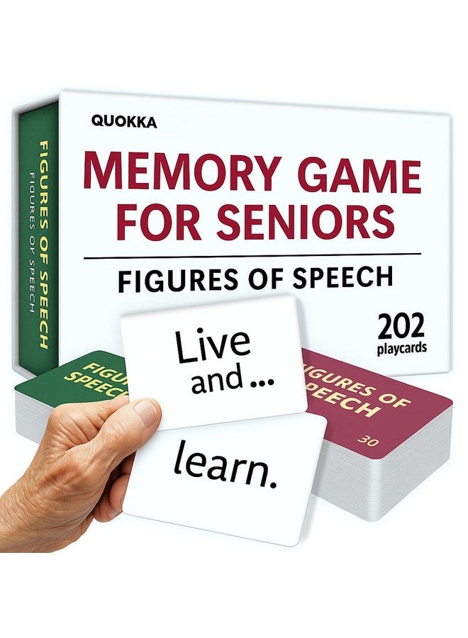 QUOKKA Elderly Memory Games for Seniors - 202 Cards for Alzheimer's or Dementia Activities - Expression Brain Card Games for Seniors with Dementia - 2 Levels, Visual Clues, Premium Gift Box - Image 1