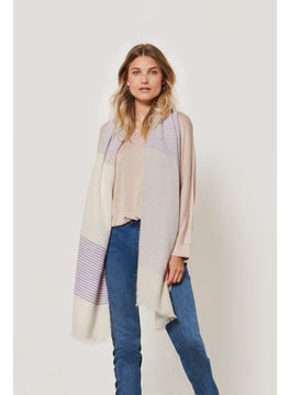Tchibo Women Woven Scarf 75 x 200 cm, Cream Combo  - Image 1