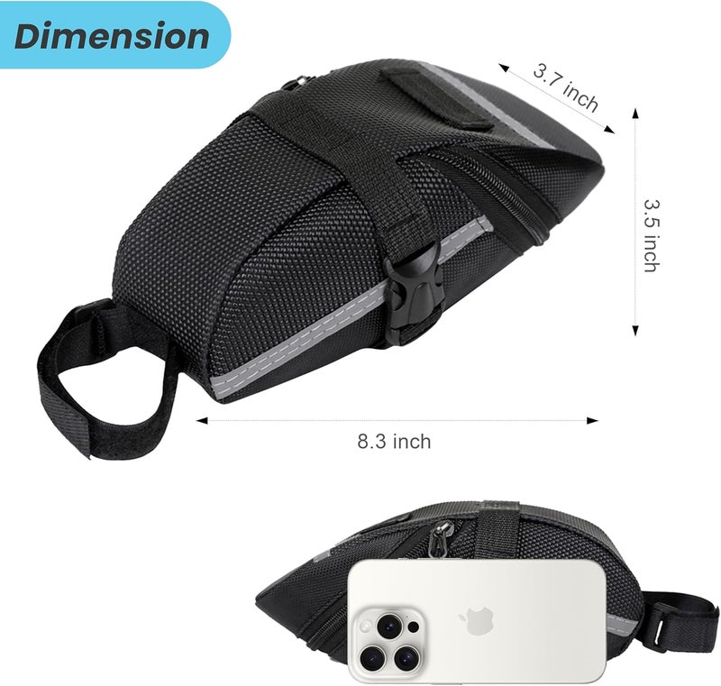 Azonee Bike Seat Bag - Durable Bicycle Saddle Bag Under Seat Storage Pouch for Mountain & Road Bike, 1.5L Capacity Pouch Wedge Pack with Reflective Straps, Easy Installation - Black - Image 3