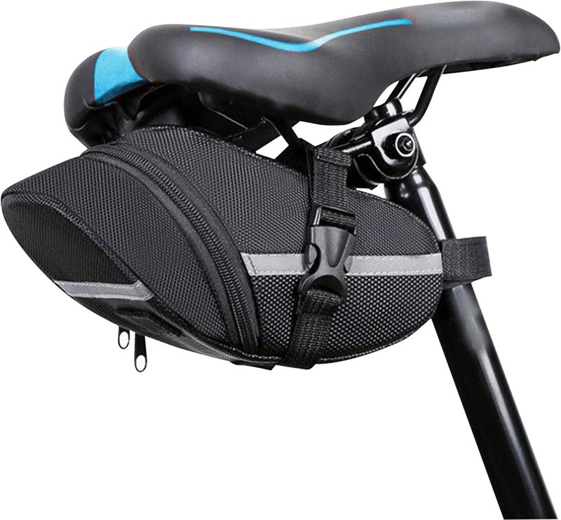 Azonee Bike Seat Bag - Durable Bicycle Saddle Bag Under Seat Storage Pouch for Mountain & Road Bike, 1.5L Capacity Pouch Wedge Pack with Reflective Straps, Easy Installation - Black - Image 1