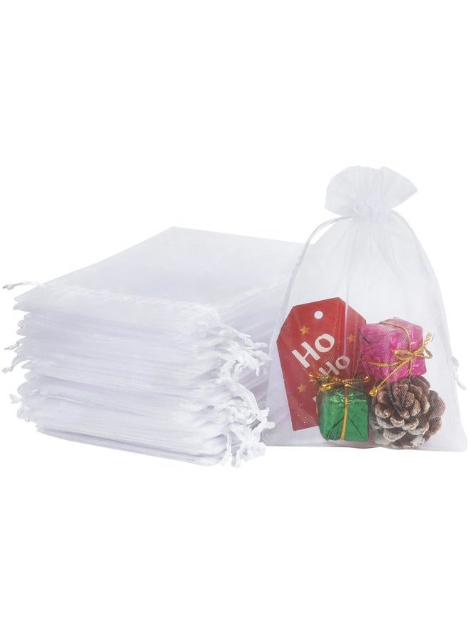 HRX Package 100pcs White Organza Bags, 4x6 inch Mesh Bags Drawstring Gift Bags Jewelry Pouches for Candy Wedding Favors Christmas - Image 1