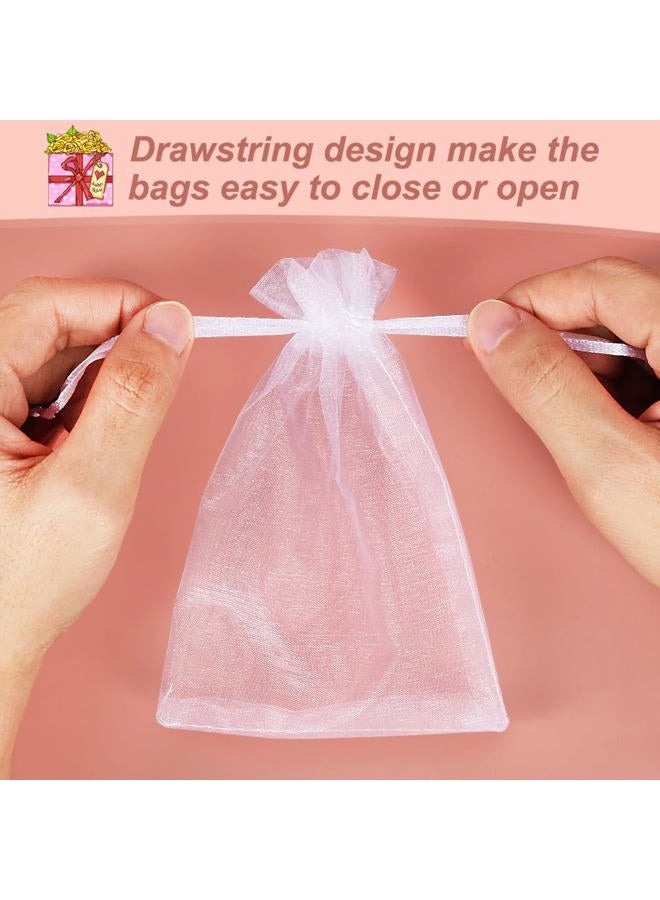 HRX Package 100pcs White Organza Bags, 4x6 inch Mesh Bags Drawstring Gift Bags Jewelry Pouches for Candy Wedding Favors Christmas - Image 3