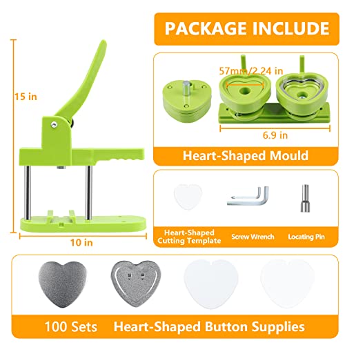 MK.Bear Heart Button Maker Machine Replaceable Badge-Model, DIY Button Pin Maker Kit, Badge Press Machine with 100PCS Heart Badge Making Supplies - Image 3