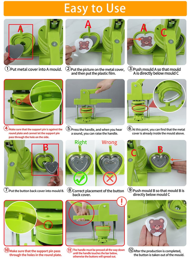 MK.Bear Heart Button Maker Machine Replaceable Badge-Model, DIY Button Pin Maker Kit, Badge Press Machine with 100PCS Heart Badge Making Supplies - Image 5