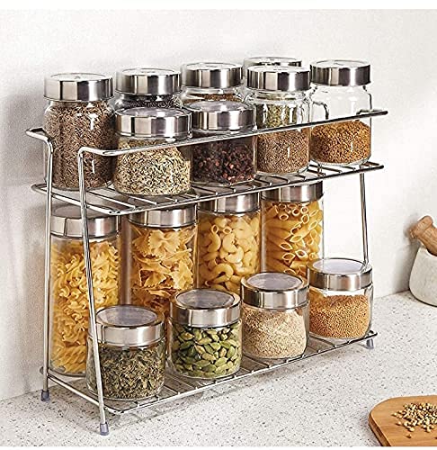 Cri8Hub Stainless Steel Kitchen Rack, Kitchen Organizer And Space Saver, Countertop Stainless Steel Kitchen Stand 2-Tiered Shelf Trolley Basket For Boxes Utensils Dishes Plates For Home - Image 5