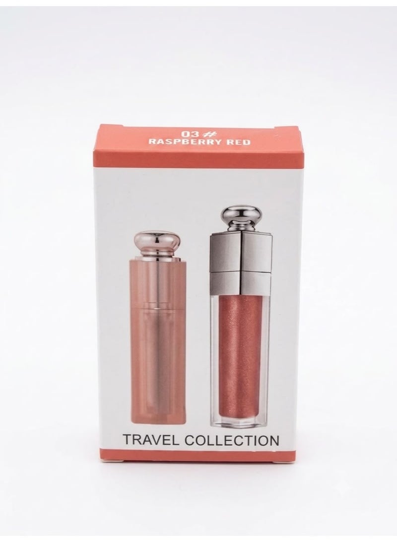 Diohoo 2-in-1 Lip Care Set (Lipstick & Lip Gloss) - Travel Collection - 03# RASPBERRY RED - Image 2