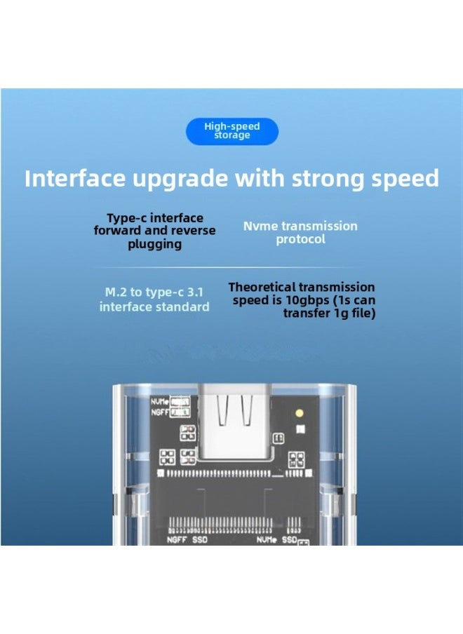 M.2 Solid State Hard Disk Box NVMe/NGFF Dual Protocol Hard Disk Box USB3.1 Transparent Type-c Mobile Hard Disk Box-Color:Blue Aluminum Alloy MT-NGFF Protocol  - Image 4