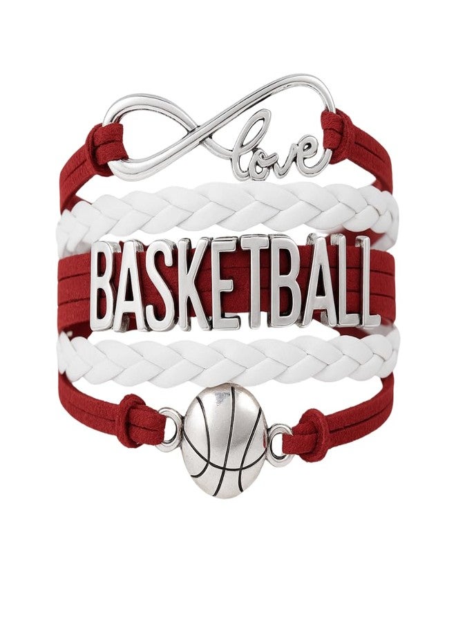 Infinity Collection - Adjustable Basketball & Infinity Charm Bracelet (Maroon & White) - Gift for Coach, Team and Players - Fits Small to Large Wrists - Image 1