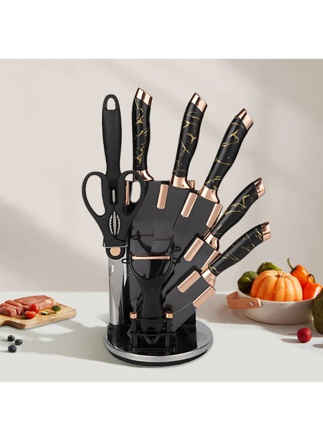 مجموعة سكين المطبخ ، 9 قطعة أسود مقبض مقبض سكين مجموعة للمطبخ ، مجموعة سكين الطبخ غير اللاصق الحادة للغاية مع هدية الأكريليك الوقوف لأصدقاء العائلة المحبي - Image 1