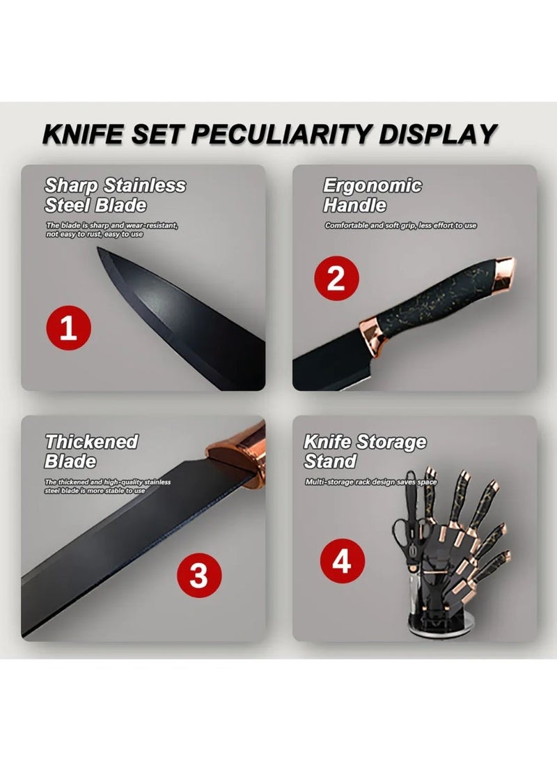 مجموعة سكين المطبخ ، 9 قطعة أسود مقبض مقبض سكين مجموعة للمطبخ ، مجموعة سكين الطبخ غير اللاصق الحادة للغاية مع هدية الأكريليك الوقوف لأصدقاء العائلة المحبي - Image 3