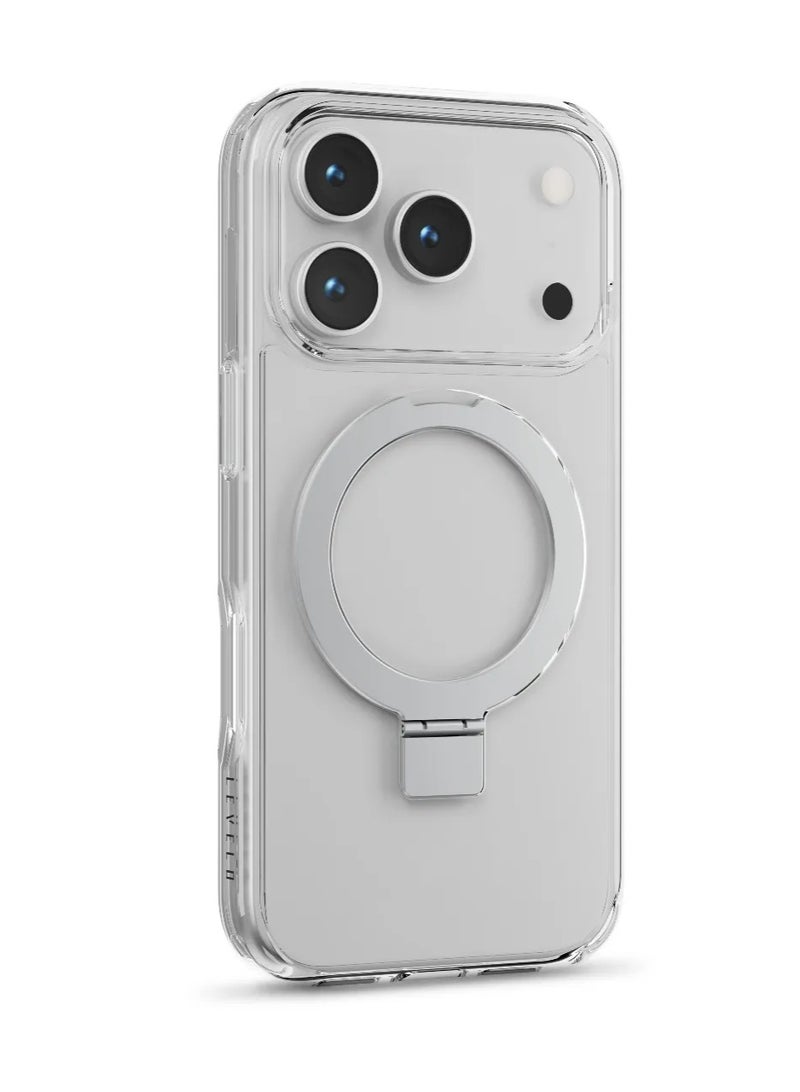 LEVELO Verona MagSafe Case for iPhone 17 Pro with Reinforced Kickstand Ring & Strong Magnet / Shock-Resistant Bumper / Multi-Functional Ring Kickstand / Raised Bezels for Camera & Screen - Transparent - Image 1