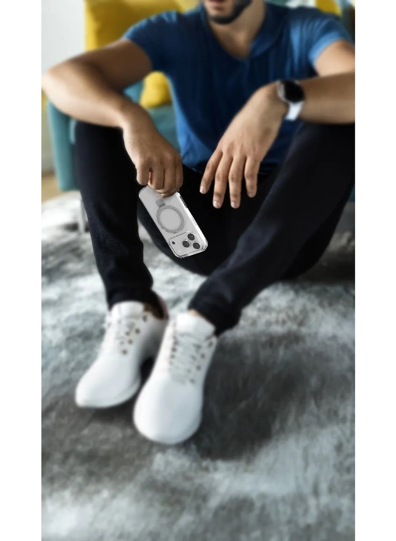 LEVELO Verona MagSafe Case for iPhone 17 Pro with Reinforced Kickstand Ring & Strong Magnet / Shock-Resistant Bumper / Multi-Functional Ring Kickstand / Raised Bezels for Camera & Screen - Transparent - Image 2