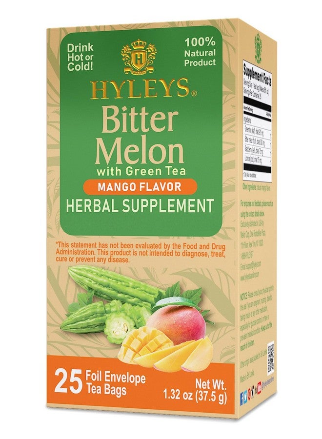 Hyleys Bitter Melon with Green Tea - Mango Flavor - 25 Tea Bags - Supports Healthy Liver Function - Herbal Supplement - (6 Pack - 150 Tea Bags Total) - Image 1
