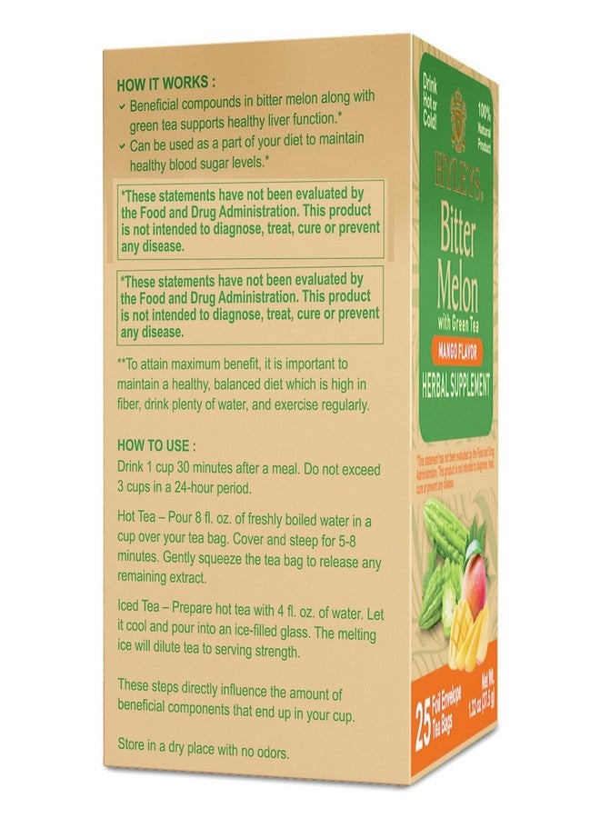Hyleys Bitter Melon with Green Tea - Mango Flavor - 25 Tea Bags - Supports Healthy Liver Function - Herbal Supplement - (6 Pack - 150 Tea Bags Total) - Image 4