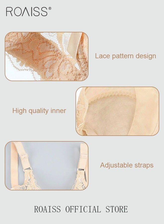 roaiss Large Size Women's Charm Lace Bras Push Up Daily Underwear Ultra Thin Three-quarter Cup Bras Leisure Comfort Soft Breathable Everyday Lingerie  - Image 2