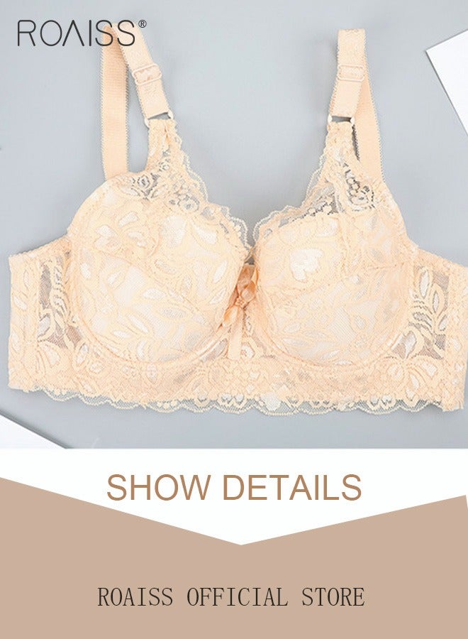 roaiss Large Size Women's Charm Lace Bras Push Up Daily Underwear Ultra Thin Three-quarter Cup Bras Leisure Comfort Soft Breathable Everyday Lingerie  - Image 1