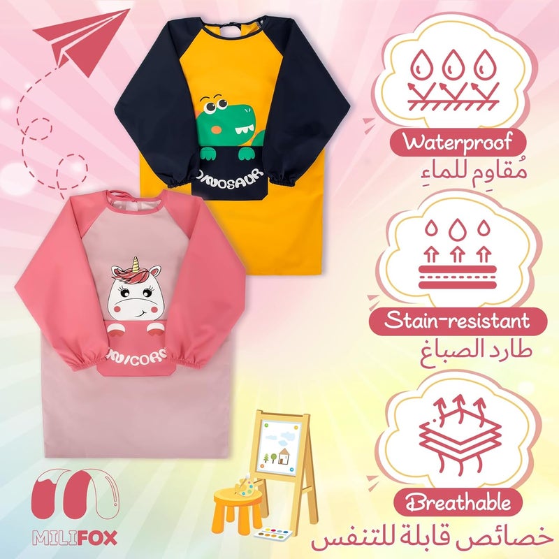 مريول فنون للأطفال، بأكمام طويلة مقاوم للماء، مئزر رسم للأطفال من سن 3-8 سنوات للأولاد والبنات والطلاب، للعودة إلى المدرسة، الرسم، الطبخ، الخبز، الحرف اليدوية - Image 3