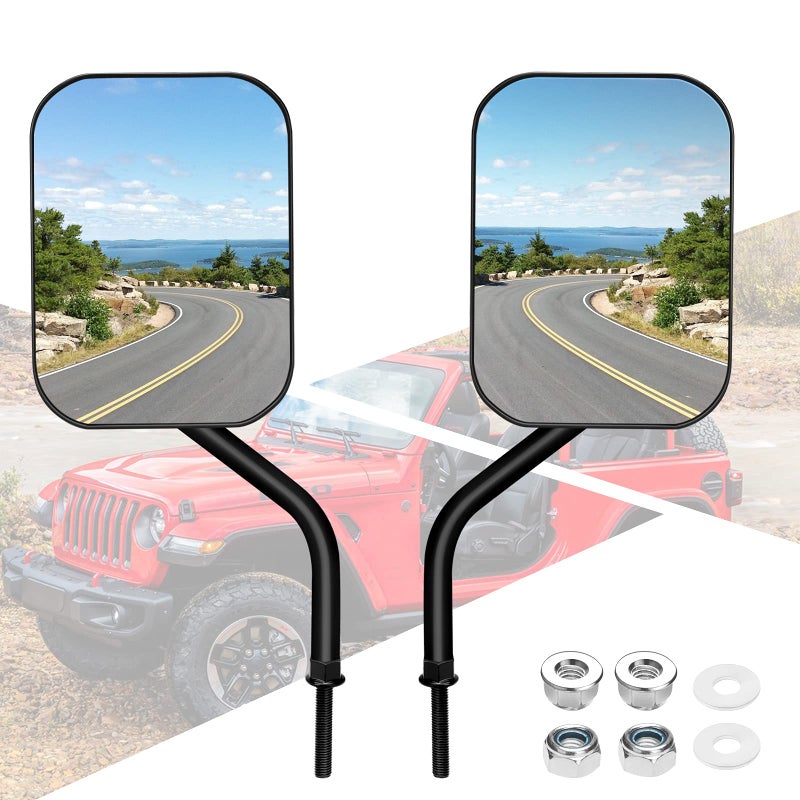 Denforste Mirrors Doors Off Compatible with Jeep Wrangler JK CJ JL Unlimited Door Hinge Side Mirrors for Jeep 2 Pack 55 x 75 inches Side Rear View Mirrors for Doors Off Driving