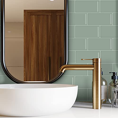 funlife 12 Sheets 3D Peel and Stick Tile Stickers SelfAdhesive Subway Wall Sticker on Tiles for Kitchen Backsplash 30cmX13cm Sage