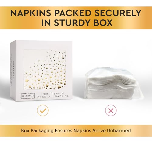 The Essential Concierge Stylish Gold Cocktail Napkins, 100 Disposable Party Napkins, Gold Dessert Napkins, 3-Ply, 5x5 Inch White and Gold Napkins, Disposable Wedding Cocktail Napkins, Party, Shower or Gold Beverage Napkins - Image 2