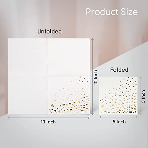 The Essential Concierge Stylish Gold Cocktail Napkins, 100 Disposable Party Napkins, Gold Dessert Napkins, 3-Ply, 5x5 Inch White and Gold Napkins, Disposable Wedding Cocktail Napkins, Party, Shower or Gold Beverage Napkins - Image 4