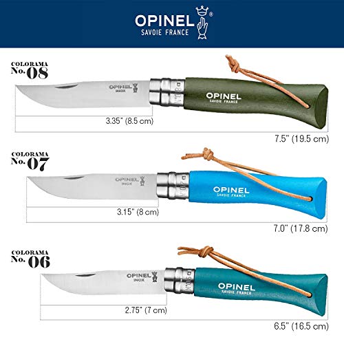 Opinel Colorama No.08 Folding Pocket Knife, Painted Wood Handles, Leather Lanyard (Red) - Image 5