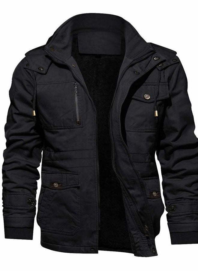 Tacvasen Men's Winter Jacket Cotton Military Jackets Fleece Lined Thick Work Warm Cargo Coats with Hooded, B.148 Black, L - Image 1