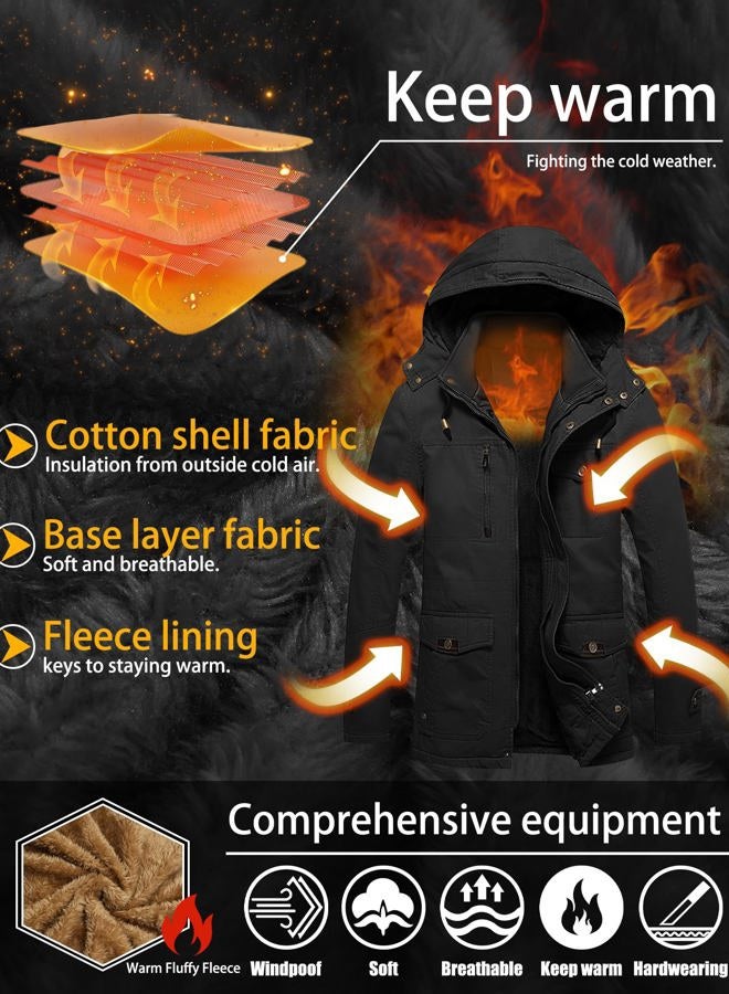 Tacvasen Men's Winter Jacket Cotton Military Jackets Fleece Lined Thick Work Warm Cargo Coats with Hooded, B.148 Black, L - Image 3