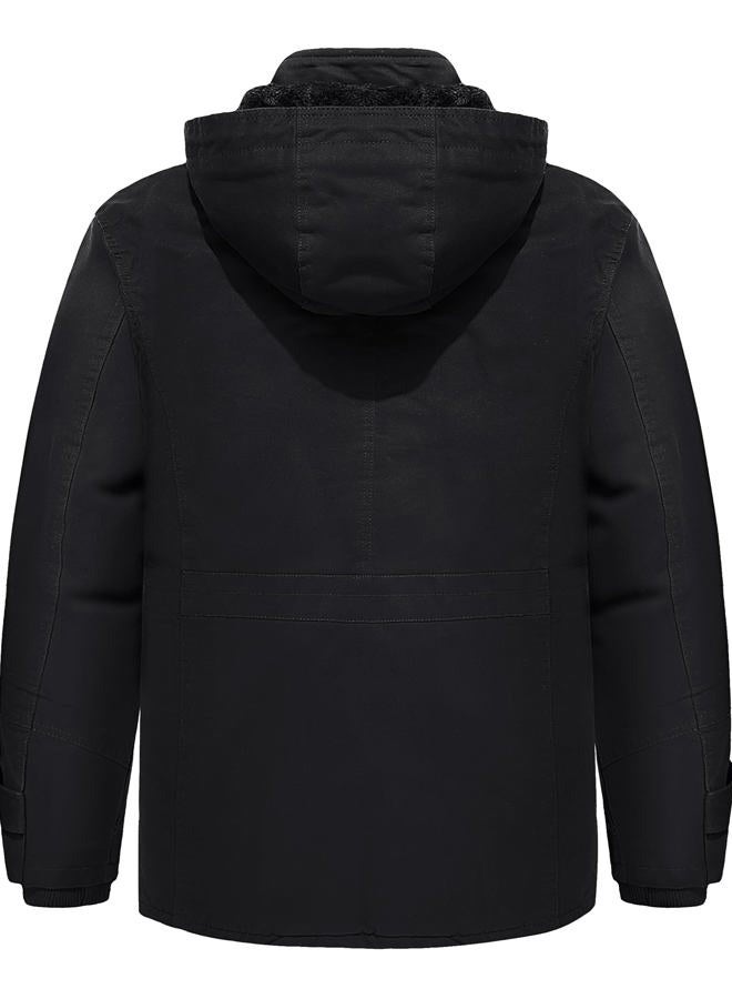 Tacvasen Men's Winter Jacket Cotton Military Jackets Fleece Lined Thick Work Warm Cargo Coats with Hooded, B.148 Black, L - Image 2