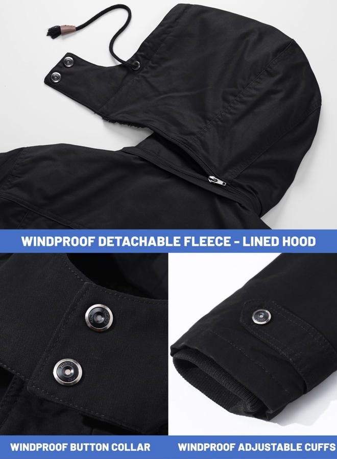 Tacvasen Men's Winter Jacket Cotton Military Jackets Fleece Lined Thick Work Warm Cargo Coats with Hooded, B.148 Black, L - Image 5