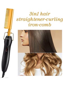 Generic Hot Comb Hair Straightener, 2 in1 Ceramic Comb Security Portable Curling Iron Heated Brush, Multifunctional Copper Hair Straightener Brush Straightening Comb for Wet & Dry Hair  - Image 2