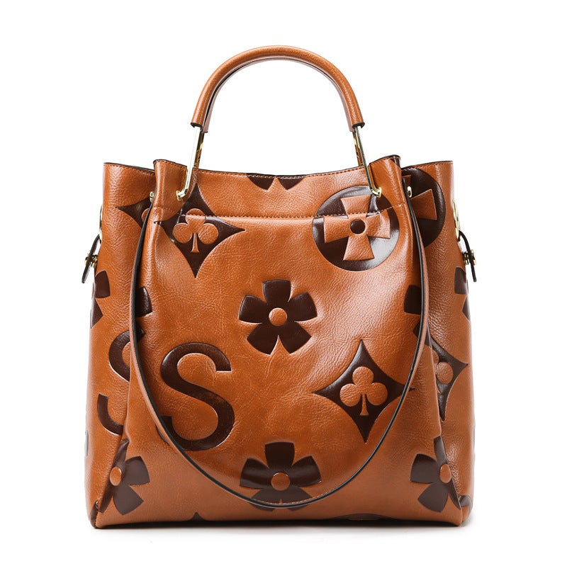 Bucket Bag, Fashionable Large-Capacity Handbag, Textured Embossed Women'S Shoulder Bag, Daily Commuting Tote Bag For Women - Image 1