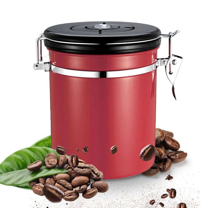 Stainless Steel Airtight Canister Coffee Bean Canister Food Storage Container 1.5L with Vent Valve for Coffee Tea Sugar Flour - Image 1