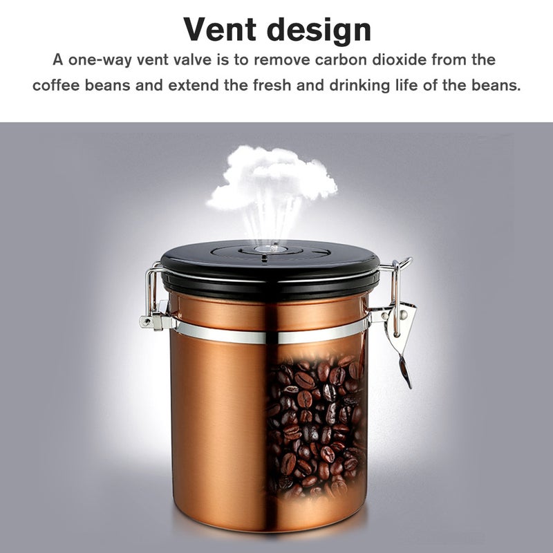 Stainless Steel Airtight Canister Coffee Bean Canister Food Storage Container 1.5L with Vent Valve for Coffee Tea Sugar Flour - Image 3