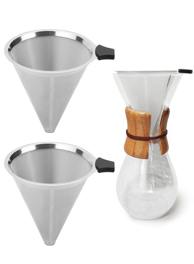 عبوتان من فلاتر القهوة متوافقة مع Chemex (6، 8، 10 أكواب) و Hario V60 02 و 03، فلاتر قهوة للتقطير - قابلة لإعادة الاستخدام ودائمة على شكل مخروط. - Image 1