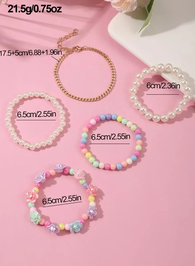 Take Two  Pack of 5 - Gilrs Multi-Color Pastel Flower and Bead Bracelet for Women | Best Price UAE