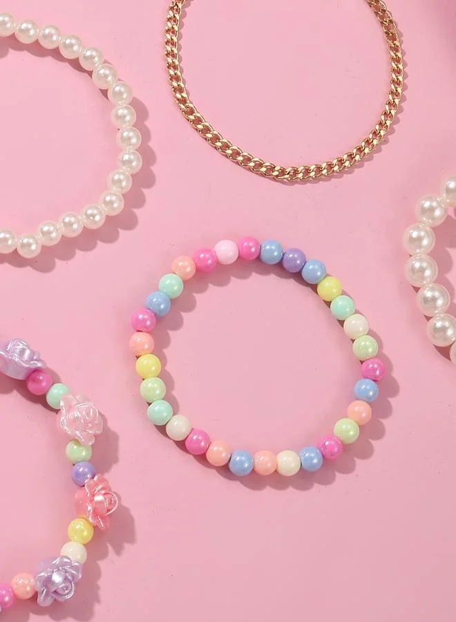 Take Two  Pack of 5 - Gilrs Multi-Color Pastel Flower and Bead Bracelet for Women | Best Price UAE