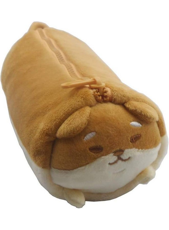 برنامج حقيبة أقلام بسحاب على شكل حيوان قطيفة على شكل كلب لطيف للأطفال/حقيبة مستحضرات تجميل للنساء (بني كورجي) - Image 1