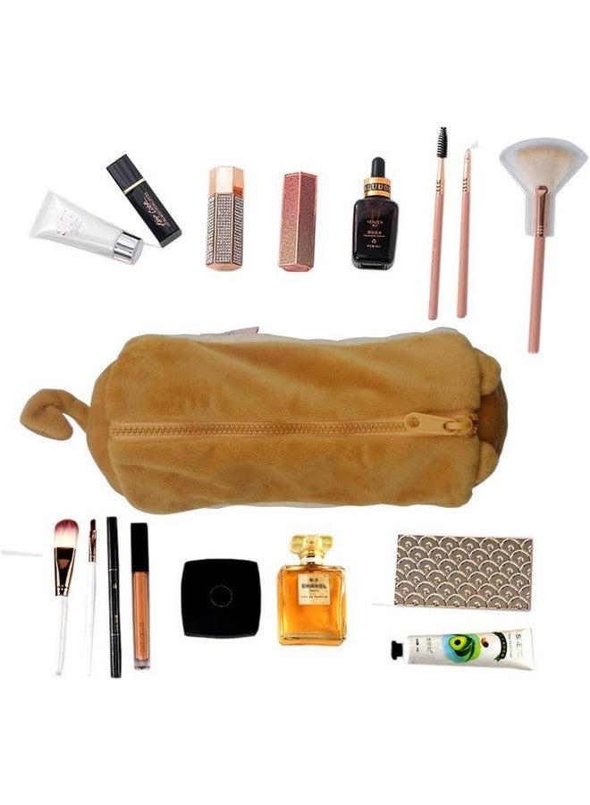 برنامج حقيبة أقلام بسحاب على شكل حيوان قطيفة على شكل كلب لطيف للأطفال/حقيبة مستحضرات تجميل للنساء (بني كورجي) - Image 3