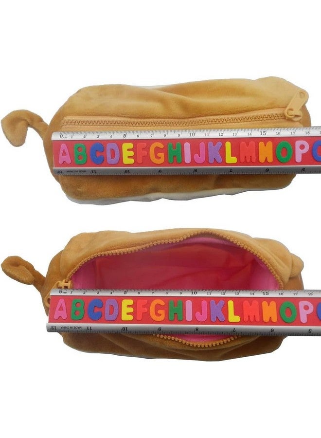 برنامج حقيبة أقلام بسحاب على شكل حيوان قطيفة على شكل كلب لطيف للأطفال/حقيبة مستحضرات تجميل للنساء (بني كورجي) - Image 5