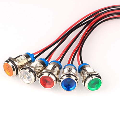 Gebildet 5pcs 10mm AC/DC 12-24V LED Metal Indicator Light Waterproof Signal Lamp Pilot Dash Directional Car Truck Boat with Wire - Image 1