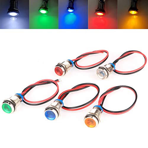 Gebildet 5pcs 10mm AC/DC 12-24V LED Metal Indicator Light Waterproof Signal Lamp Pilot Dash Directional Car Truck Boat with Wire - Image 2