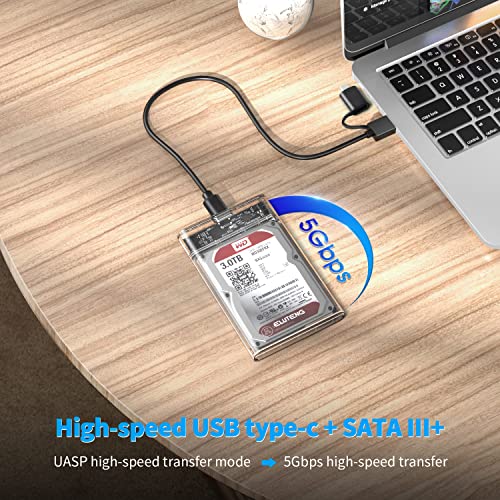 ELUTENG USB C SSD Enclosure 2.5 inch External Hard Drive Case Type C to SATA with 2 USB 3.1 Cables High Speed 5Gbps Compatible with WD/Seagate 7mm and 9.5mm HDD Support UASP Up to 2TB - Image 3
