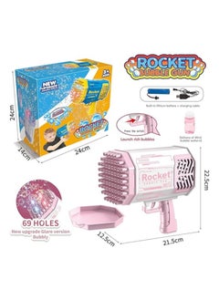 Rocket Bubble Shooter Gun, Upgraded 69 Holes Bubble Bazooka Machine with Colorful Lights and Bubble Solution for Kids and Girls, Indoor Decoration, Wedding Events (Pink)  - Image 1