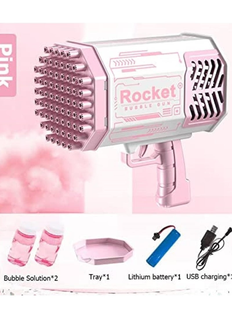 Rocket Bubble Shooter Gun, Upgraded 69 Holes Bubble Bazooka Machine with Colorful Lights and Bubble Solution for Kids and Girls, Indoor Decoration, Wedding Events (Pink)  - Image 3