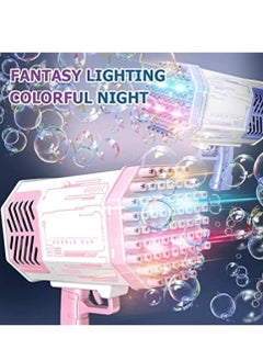 Rocket Bubble Shooter Gun, Upgraded 69 Holes Bubble Bazooka Machine with Colorful Lights and Bubble Solution for Kids and Girls, Indoor Decoration, Wedding Events (Pink)  - Image 2