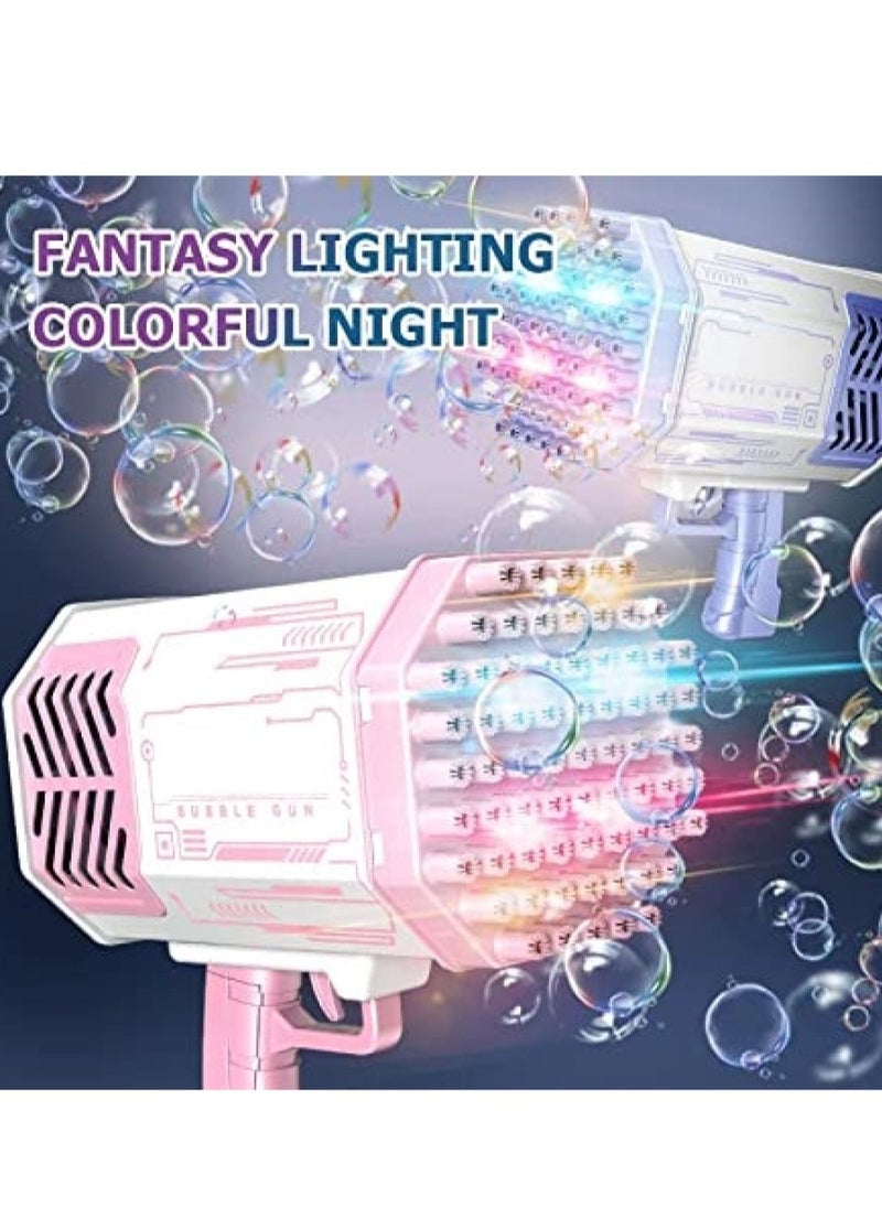 Rocket Bubble Shooter Gun, Upgraded 69 Holes Bubble Bazooka Machine with Colorful Lights and Bubble Solution for Kids and Girls, Indoor Decoration, Wedding Events (Pink)  - Image 2