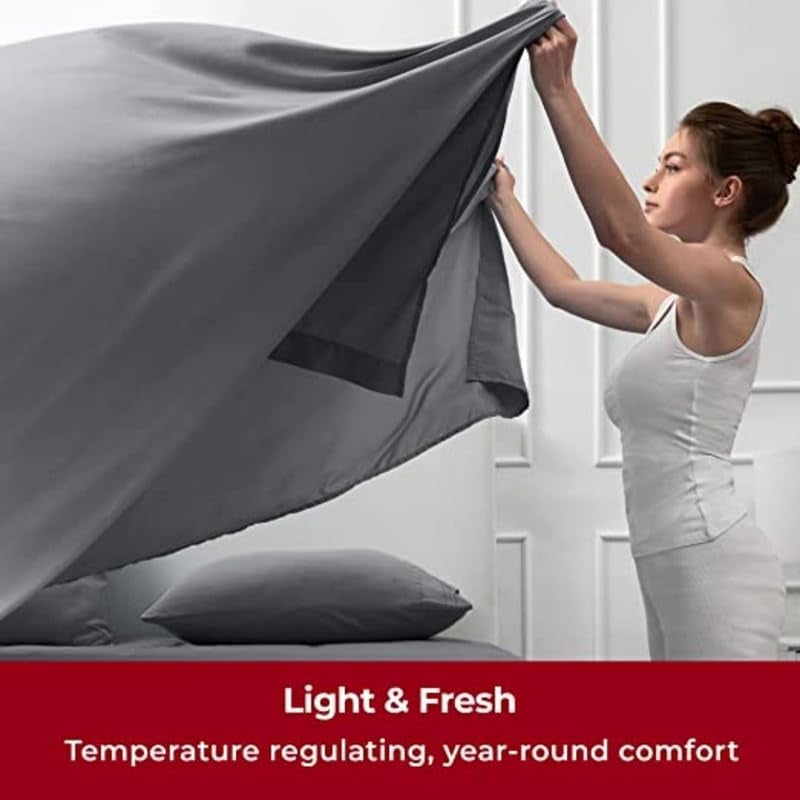 SEM B GRA Single Size Bedsheets for Single Bed 600 TC Cotton Elastic Fitted Sheet 42 x 78 Inches_with 8 Inch Drop Color_Dark Gray Solid Fitted Sheet with 2 Pillow Cover - Image 4
